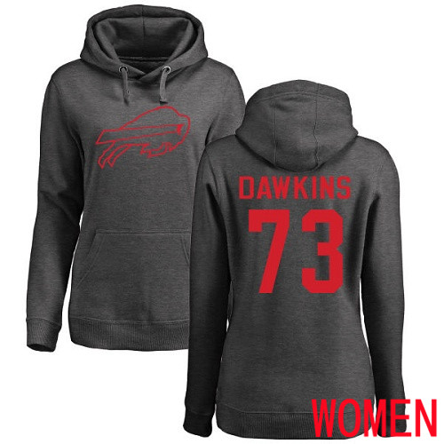 NFL Women Buffalo Bills 73 Dion Dawkins Ash One Color Pullover Hoodie Sweatshirt